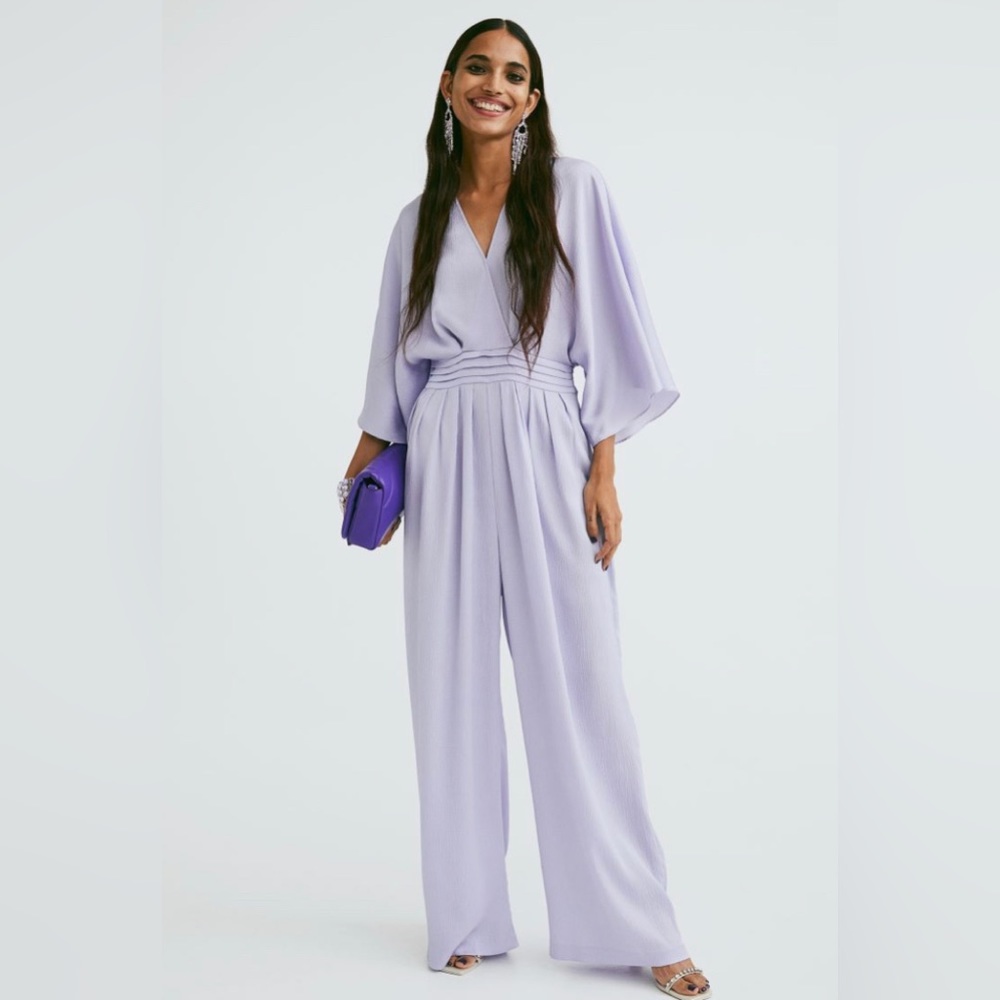 H&M Light Purple Wrap-front Crêped Jumpsuit Size M